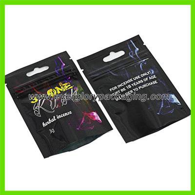 Custom Printed Aluminium Foil  Zip Bag For 3g Herbal Incense Packaging