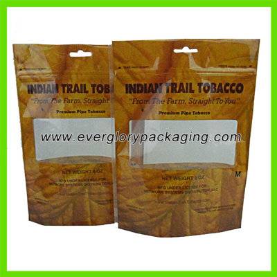 Hot sale stand up tobacco plastic bag with ziplock