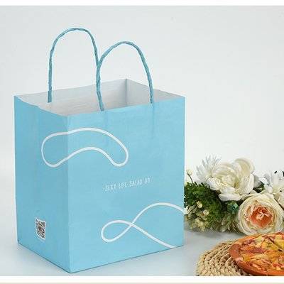 printed white kraft paper carry bag with twisted handle