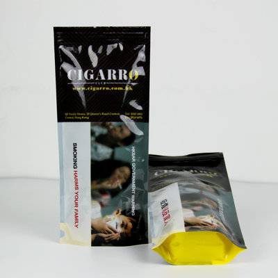 Custom printed plastic stand up tobacco pouches cigar pouch bags with zip top