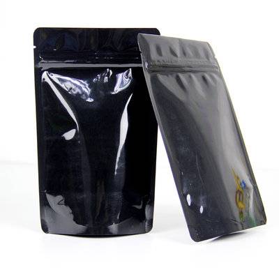 Shiny black stand up pouch doypacks with ziplock