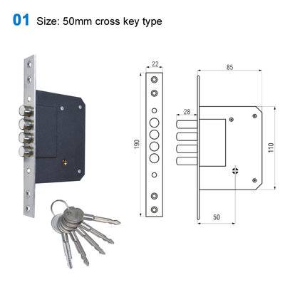 lock body/cylinder lock/door lock/Drzwi wewnętrzne/Врезные замки  01 Size:50mm cross key type