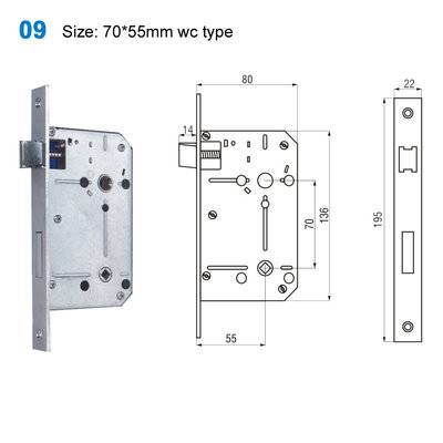 lock body/door handle lock/lock mechanism/Drzwi egoline/двери входные 09 Size:70*55mm WC type