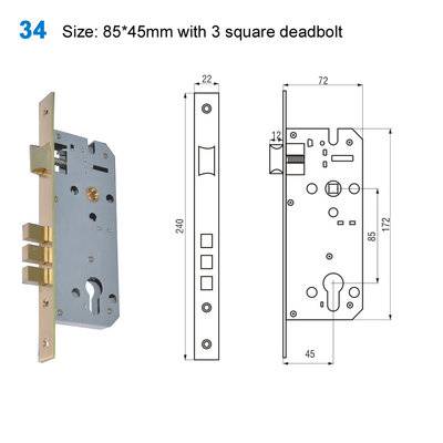 lock body/cylinder lock/door lock/Akcesoria/замки 34 Size:85*45mm with 3 square deadbolt