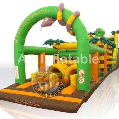 Jungle Inflatable trampoline Frog obstacle course in 2 parts