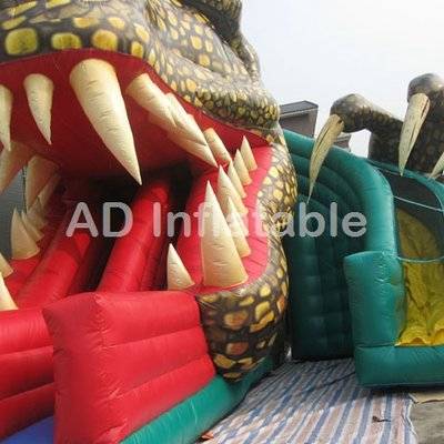 Inflatable dragon pool water park, dragon water slide,Raptor double lane slide