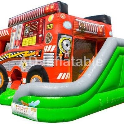 2015 new design fire truck combo jumping castles with slide