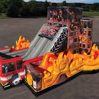 Inflatable Fire Rescue Obstacle Course, Transformers fire Truck Slide combo Obstacle Course
