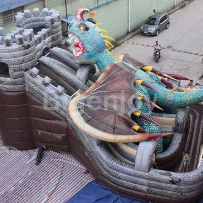 Fierce dragon Inflatable pvc slide with triple lane