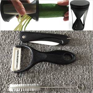 Spiral Slicer with Ceramic Peeler & Knife, brush, Rust-Resistant