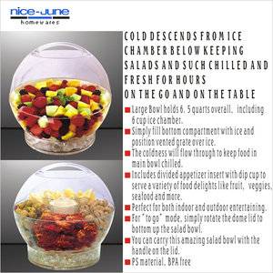 Round Plastic Salad bowl with Lid Acrylic Iced Salad bowl with handle and Divider