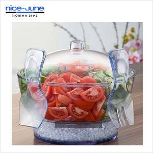Acrylic Salad Bowl and Servers Iced Salad with Dome Lid