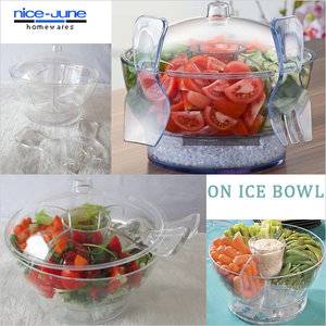 Best quality transparent Acrylic On ice salad bowl with divider