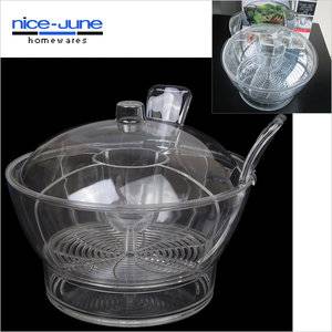 Transparent Acrylic Shatterproof Cold salad bowl on ice with fork and spoon