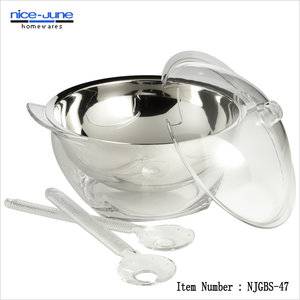 High Quality Acrylic and stainless steel Salad bowl set with fork and spoon