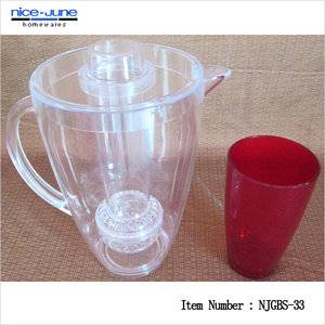 Transparent plastic cooling with ice tube lemon water pitcher